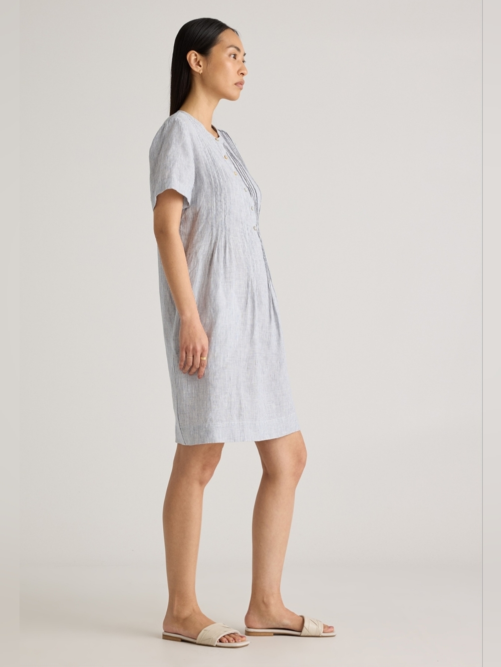 Quince Pale Blue Pintuck Linen Mini Dress - Picture 2 of 14